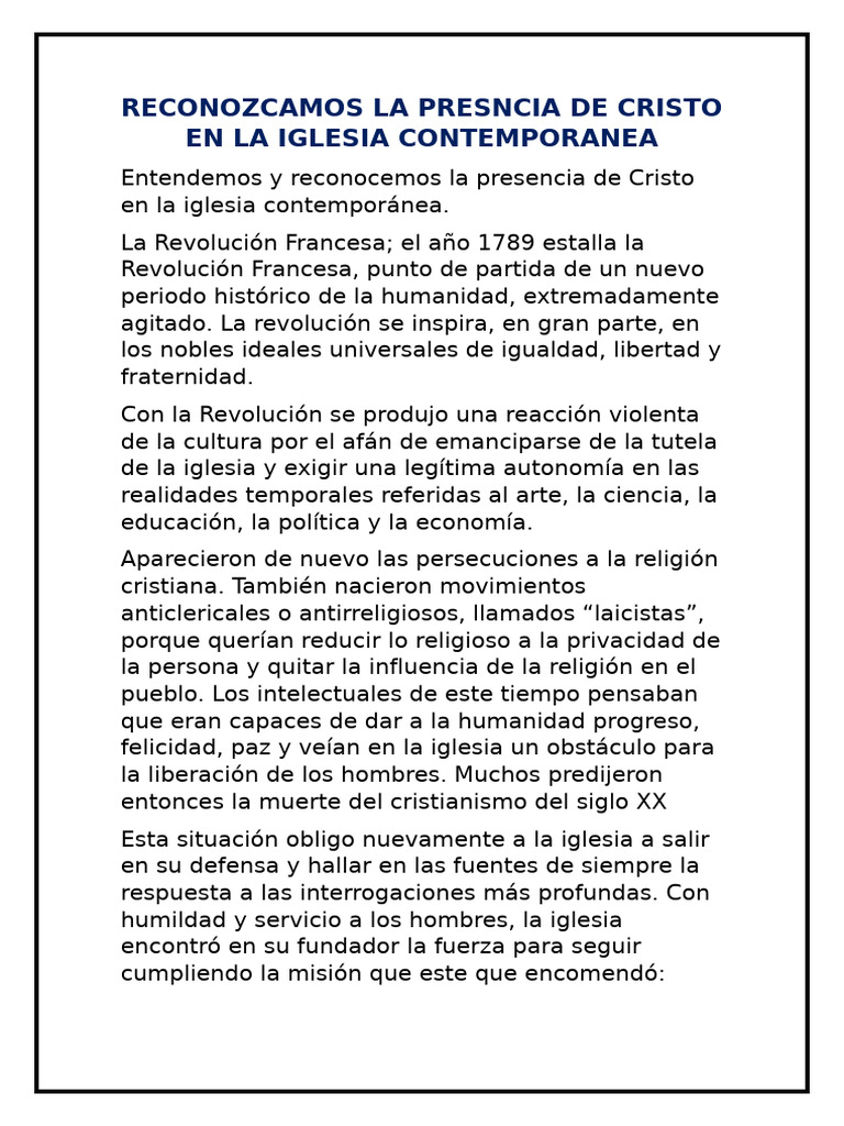 Presencia de Cristo en la Iglesia Actual | PDF | Doctrina social católica