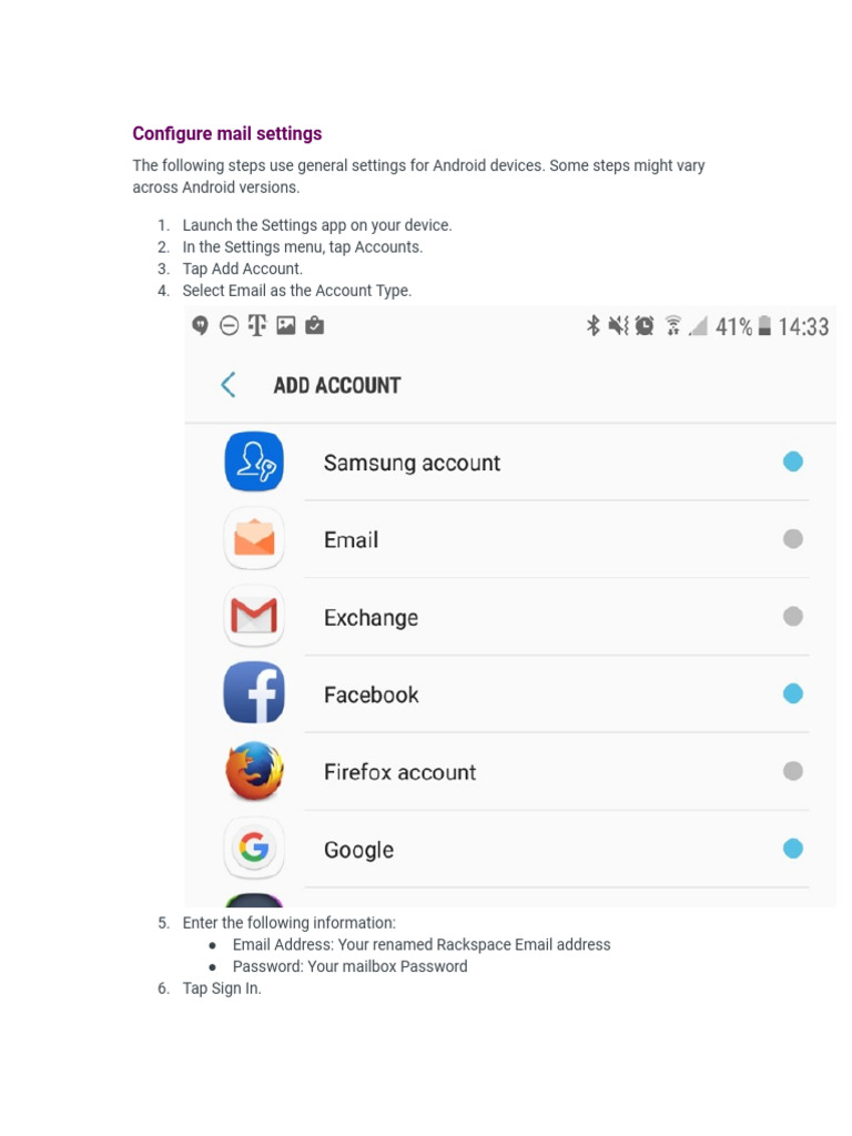 Configure Rackspace Email on Android | PDF