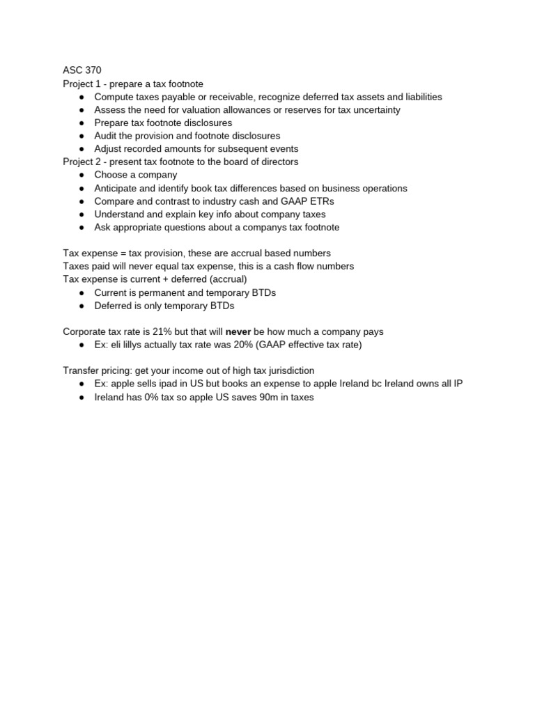 Tax Footnote Preparation Guide | PDF