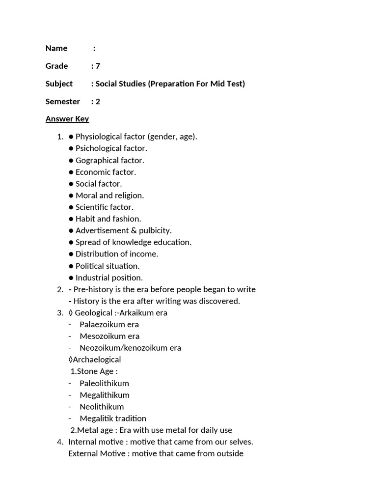 Social Answer Key (Mid Test) | PDF | Lucy (Australopithecus) | Goods