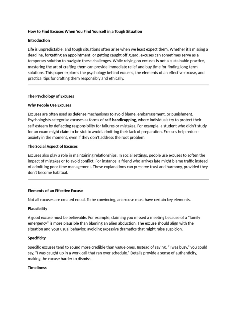 Mastering the Art of Crafting Excuses | PDF | Social Psychology ...