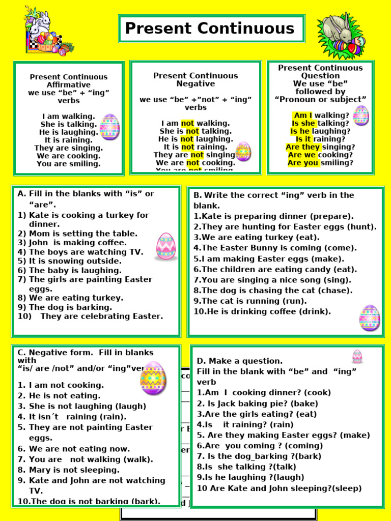 Present Continuous Tense Guide | PDF | Easter Egg | Grammar