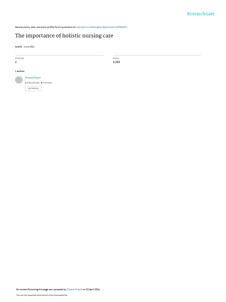 The Importance Of Holistic Nursing Care June 2021 Pdf Holism Nursing