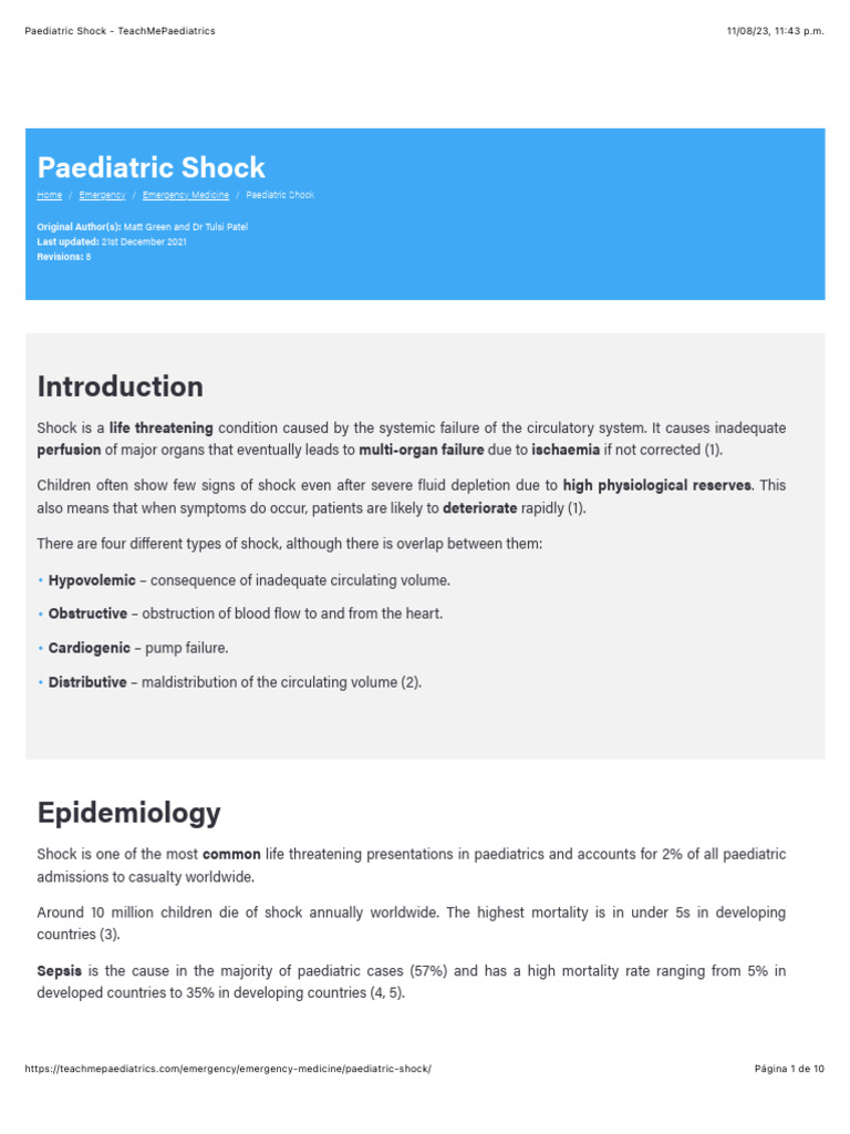 Understanding Paediatric Shock Types | PDF | Shock (Circulatory ...