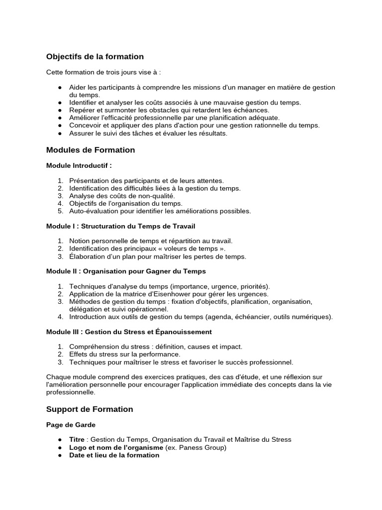 Gestion du Temps et Maîtrise du Stress | PDF | Planification | Gestion ...