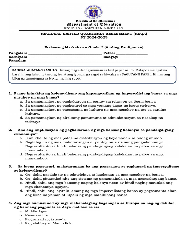AP G7 Test Questionnaire Q2 | PDF