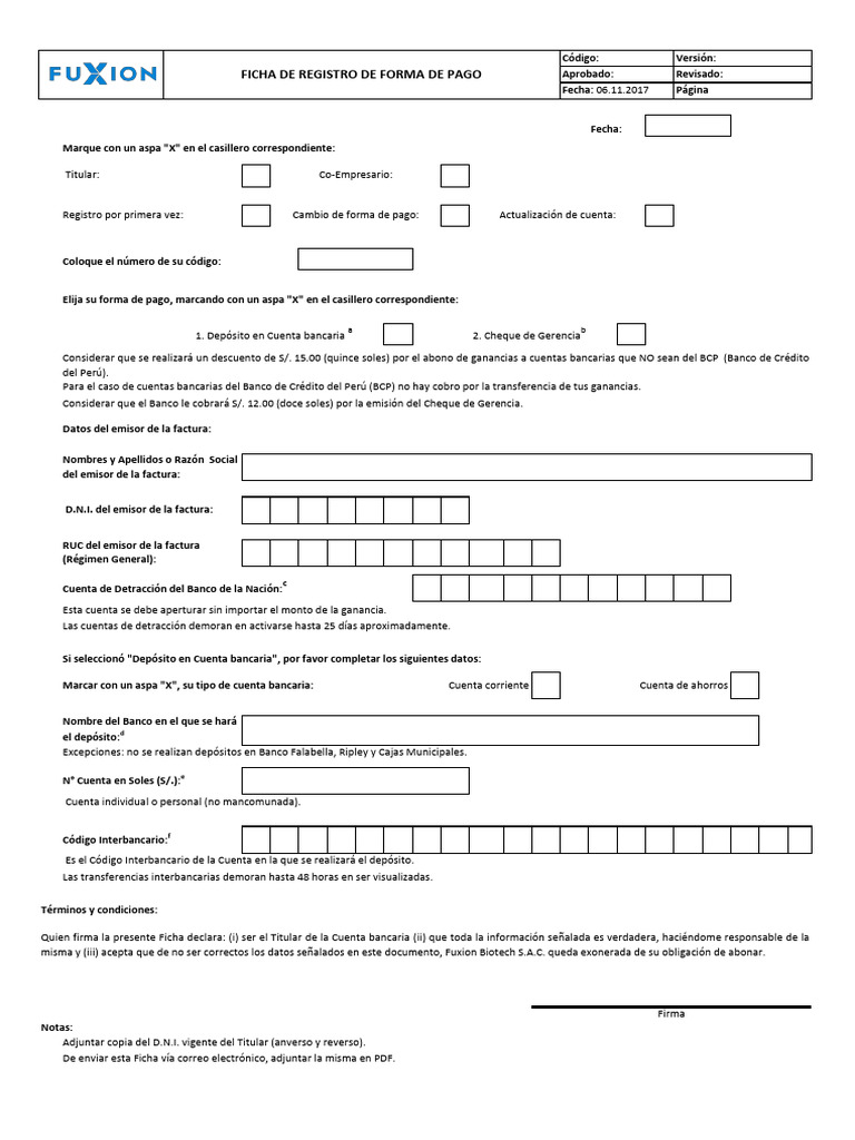 Ficha de Registro de Forma de Pago | PDF | Bancos | Cheque