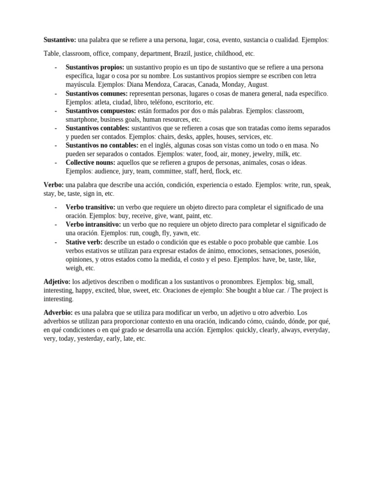 Tipos de Sustantivos y Verbos | PDF | Verbo | Sustantivo