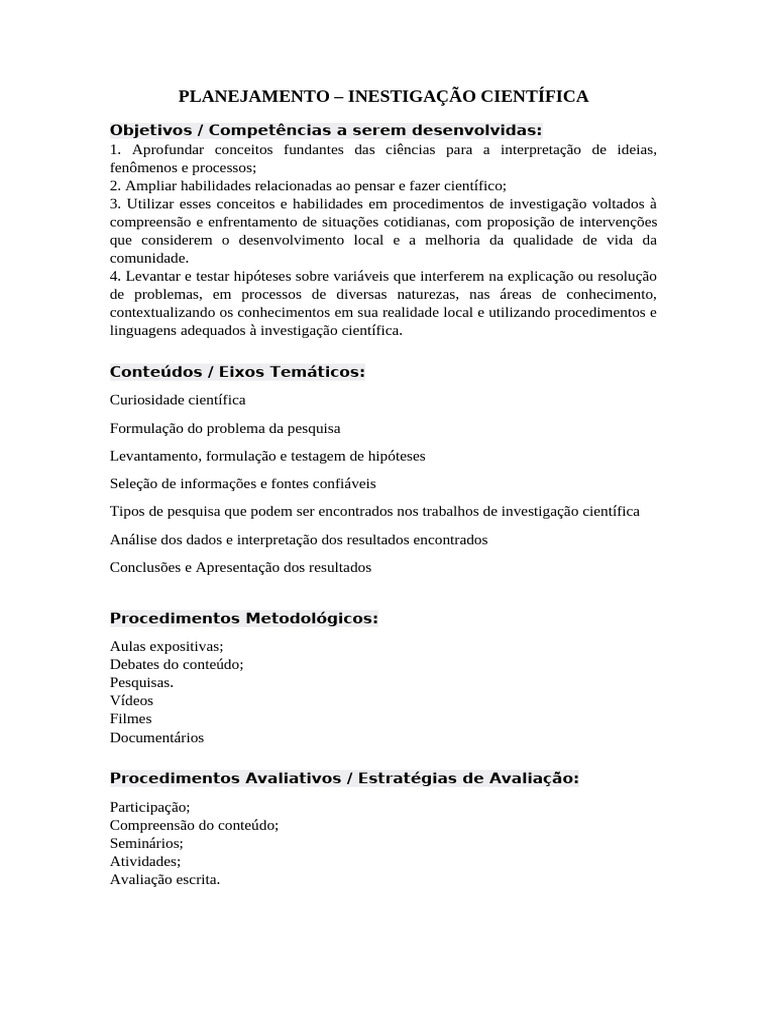 Planejamento de Investigação Científica | PDF | Science | Método científico