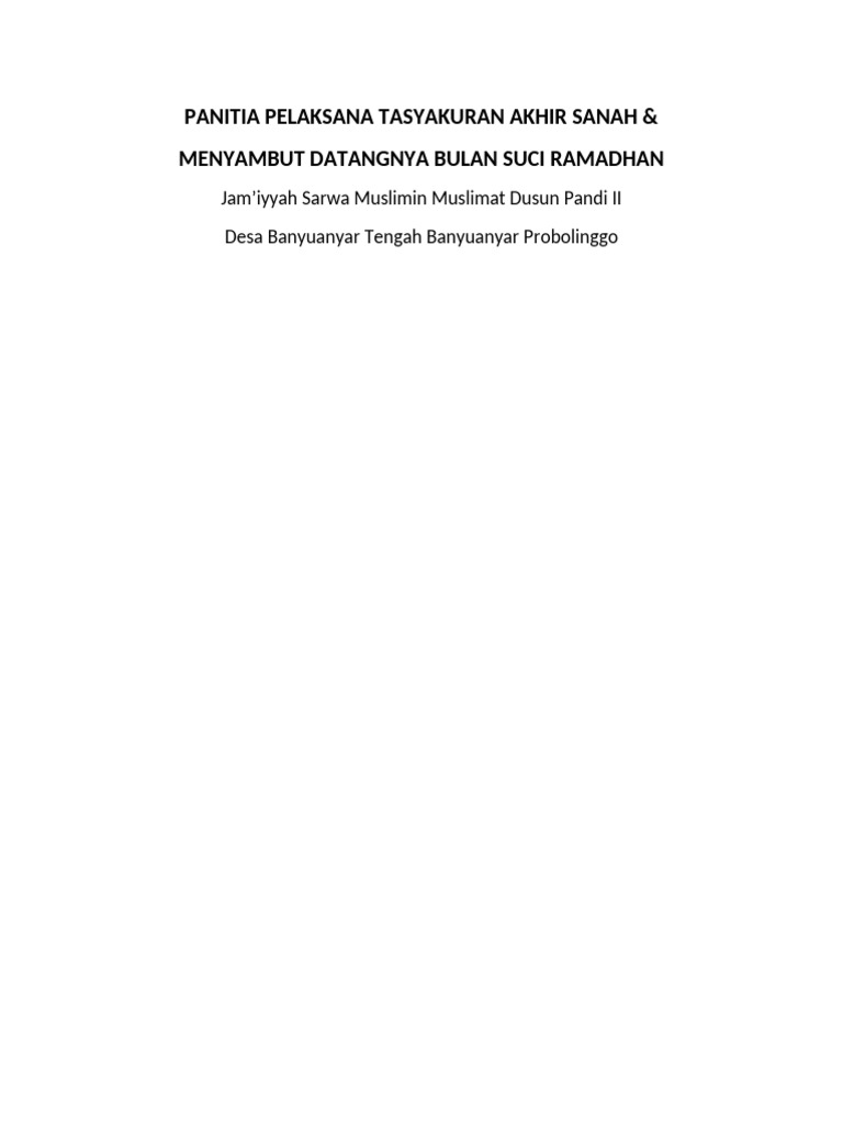 Panitia pelaksana tasyakuran akhir sanah pdf