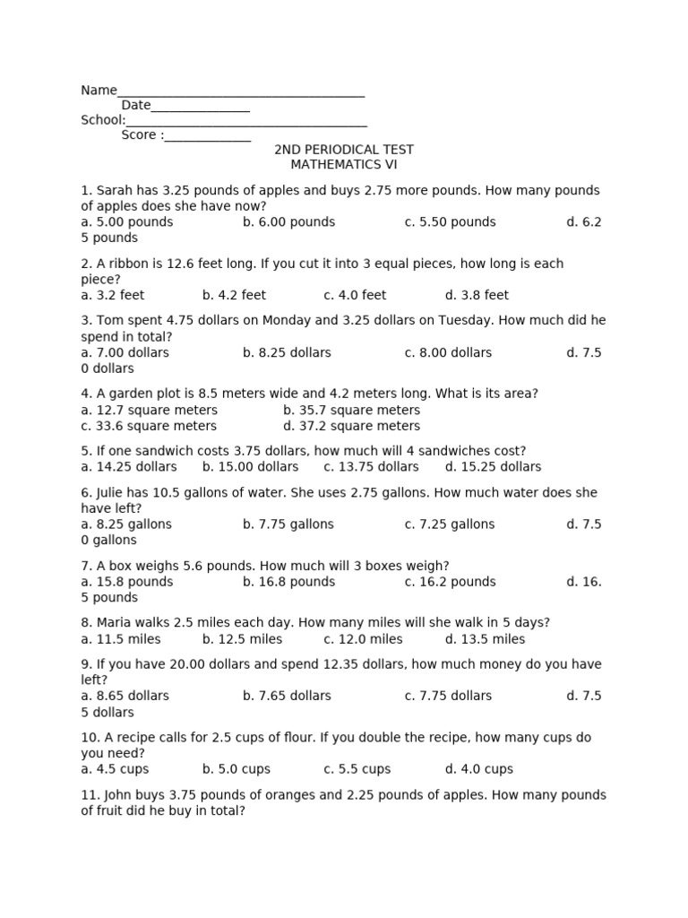 2nd Periodical Test: Math VI | PDF
