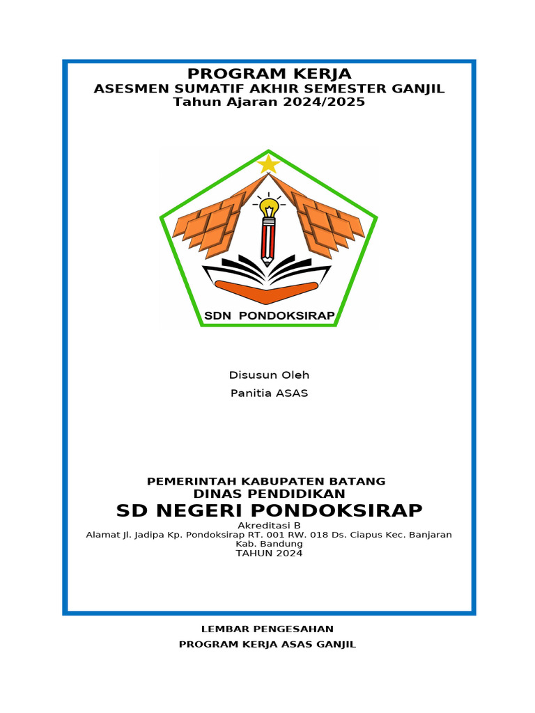 Program Kerja ASAS SDN Pondoksirap | PDF
