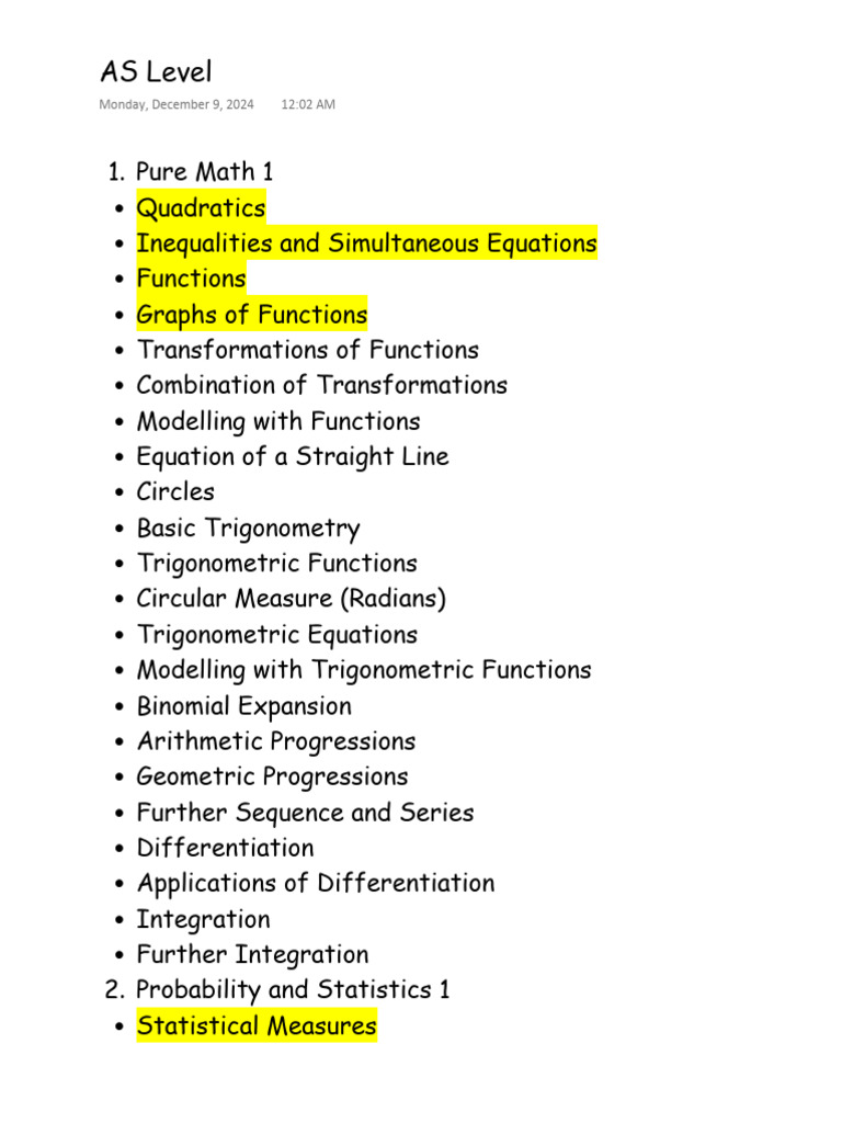 Pure Math 1: Key Concepts & Topics | PDF