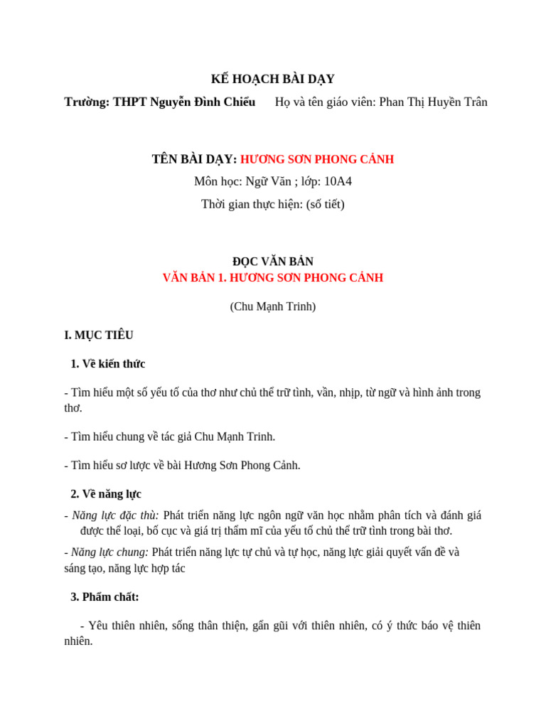 KẾ HOẠCH BÀI DẠY | PDF