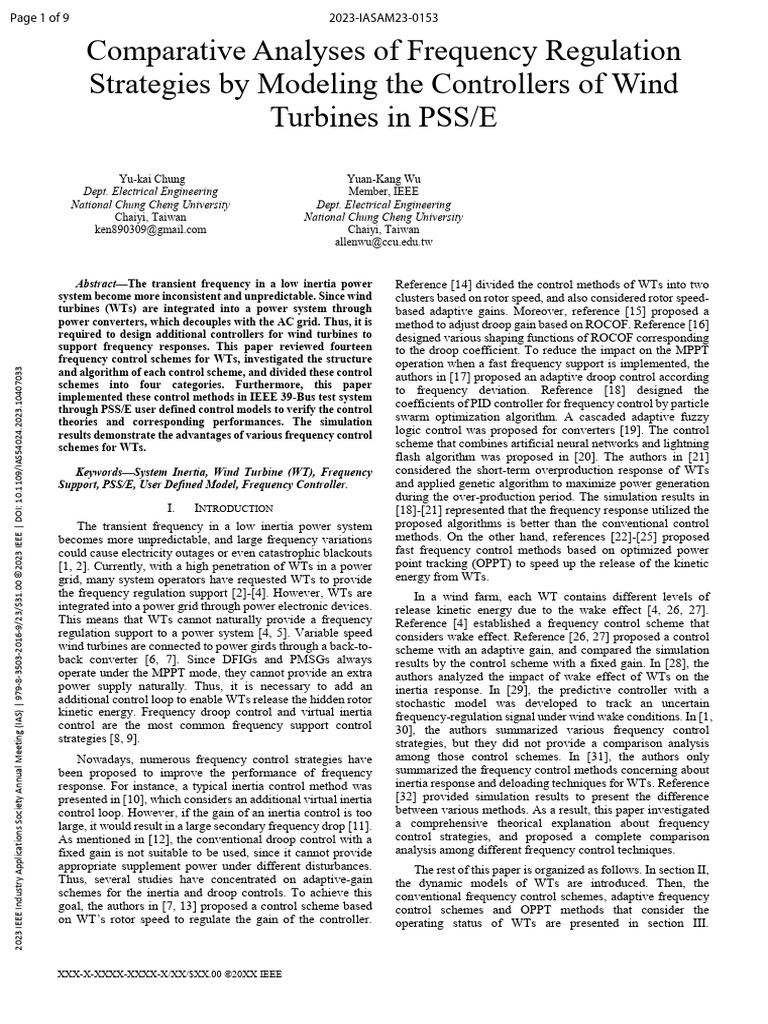 Comparative Analyses of Frequency Regulation Strategies by Modeling The ...