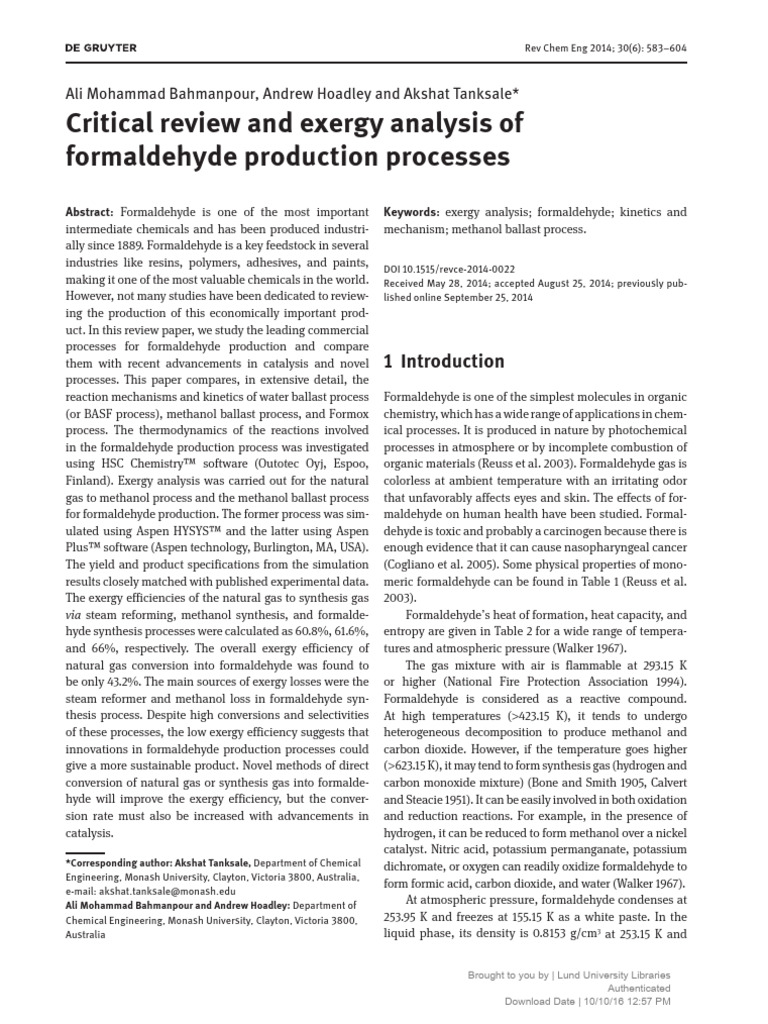 Bahmanpour 2014 | PDF | Methanol | Formaldehyde