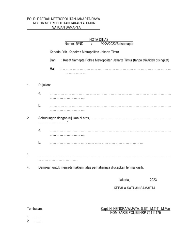 Contoh Nota Dinas Polri 2023 | PDF