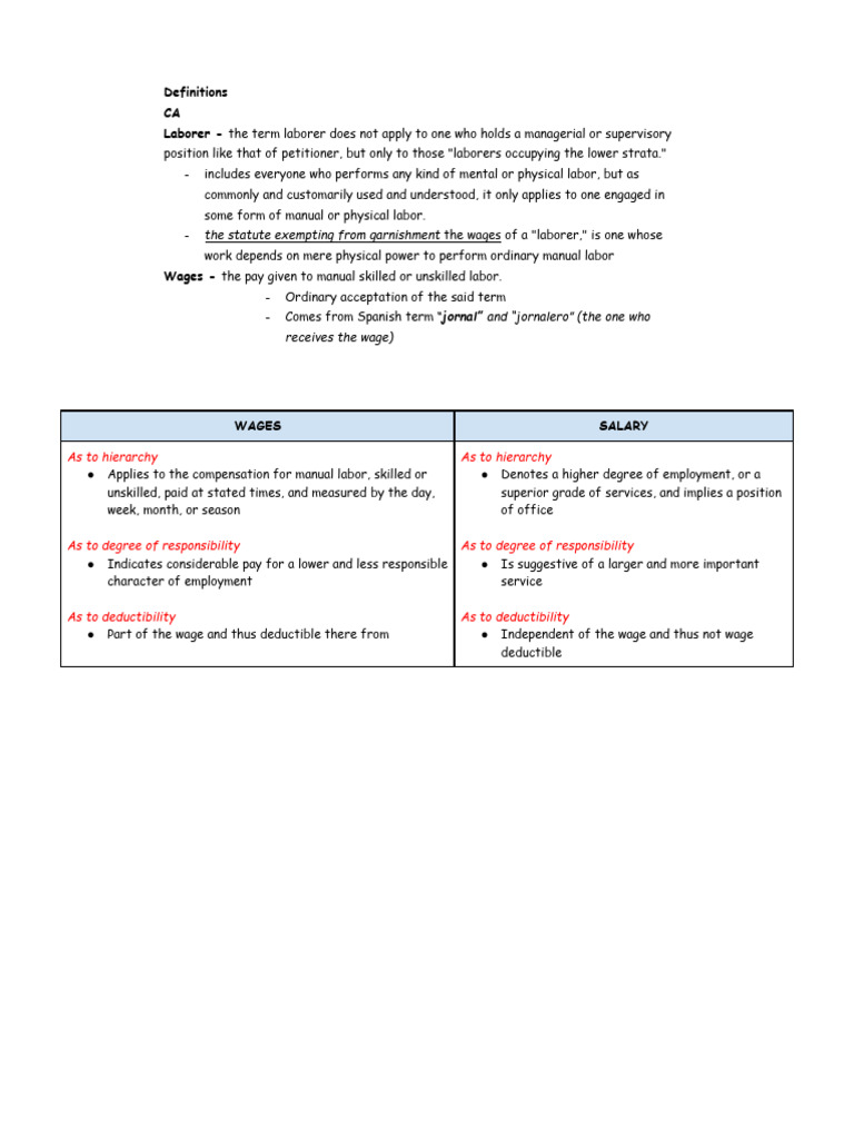 Laborer vs. Salary Definitions Explained | PDF