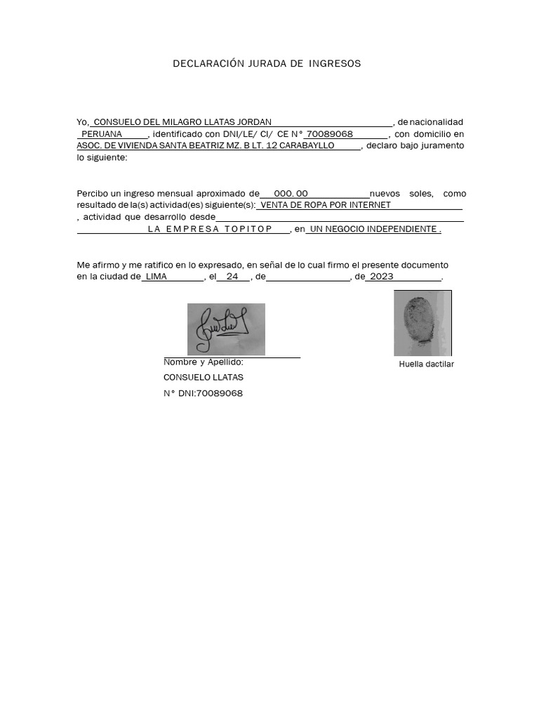 Declaración Jurada de Ingresos 2023 | PDF