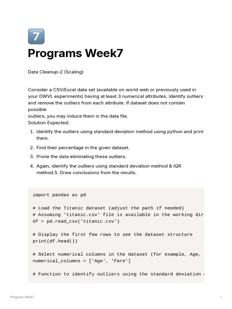 Programs Week7 | PDF | Outlier | Standard Deviation
