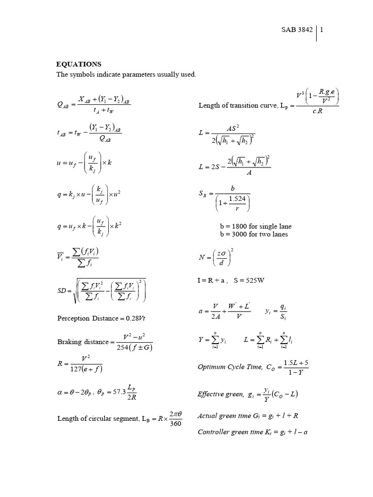 Traffic Flow Equations and Adjustments | PDF