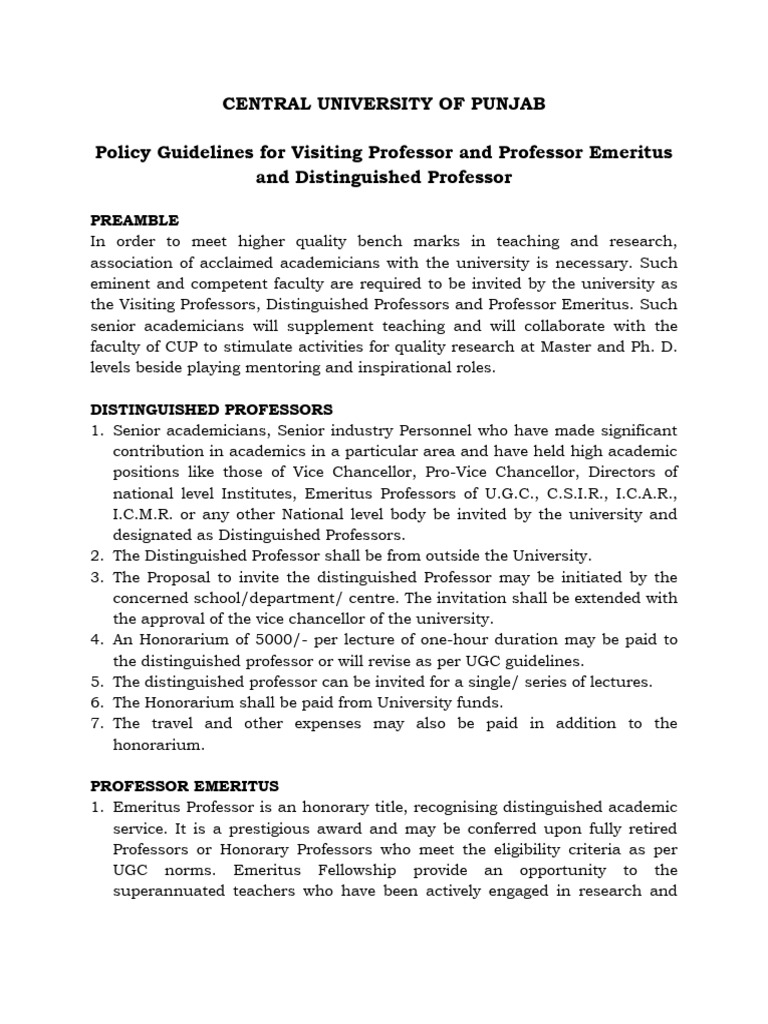 UGC Guidelines for Professors and Emeritus | PDF | Professor | Academia