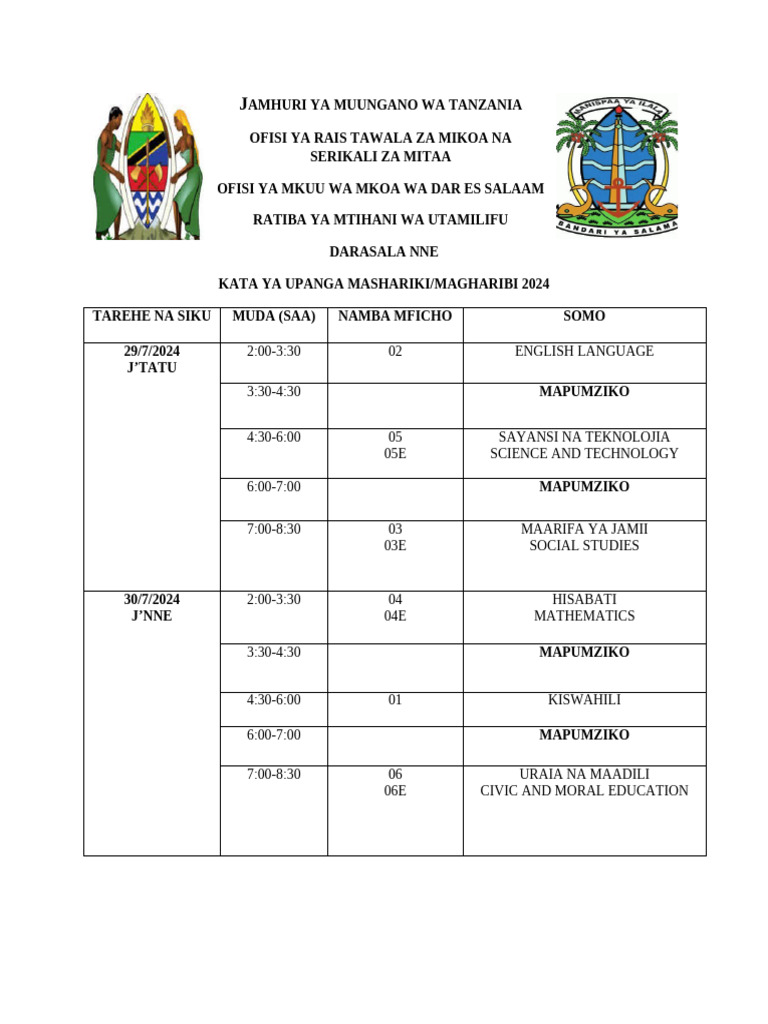 Jamhuri Ya Muungano Wa Tanzania | PDF