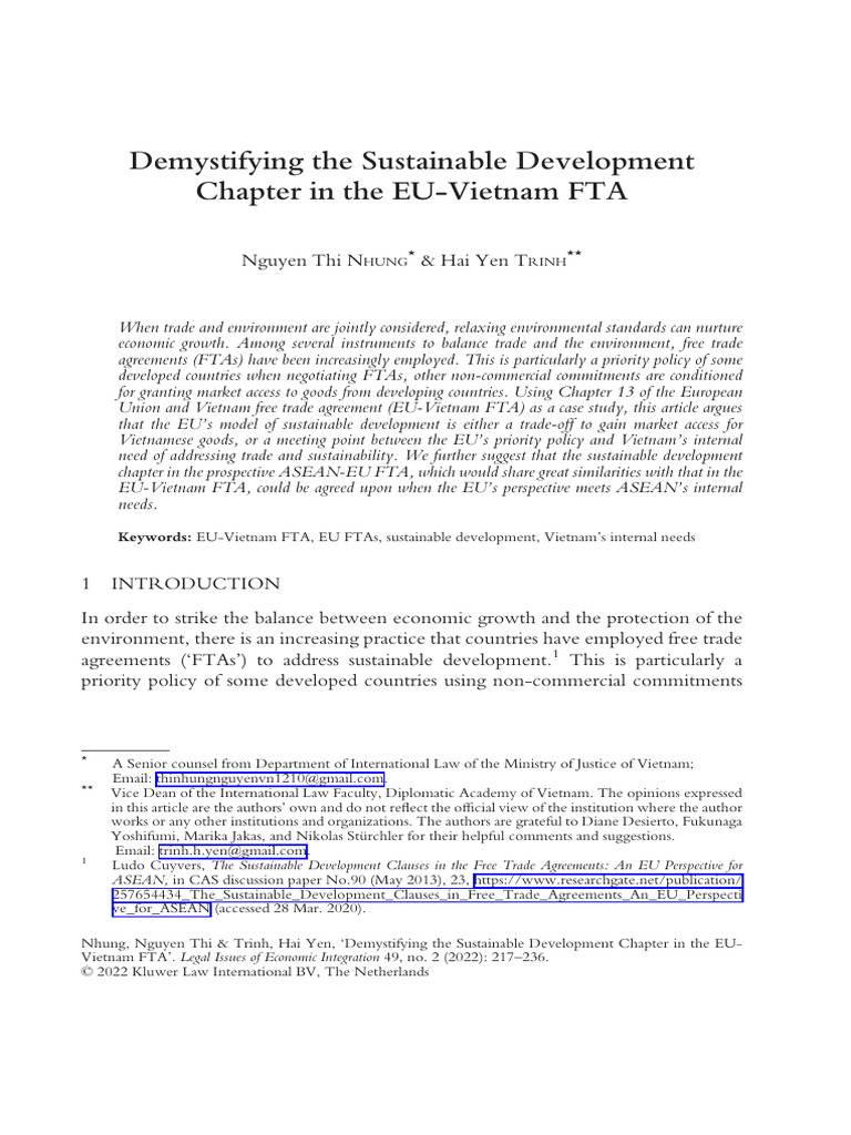 Sustainable Development in EU-Vietnam FTA | PDF | Sustainability ...