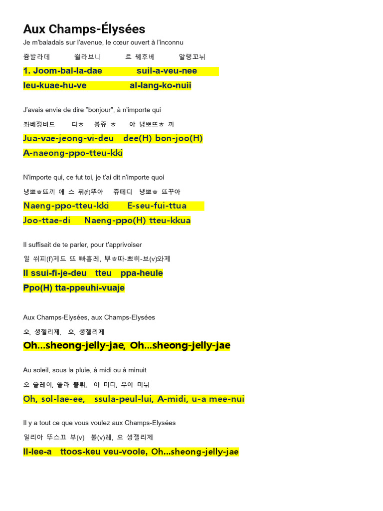 Paroles d'Aux Champs-Élysées | PDF