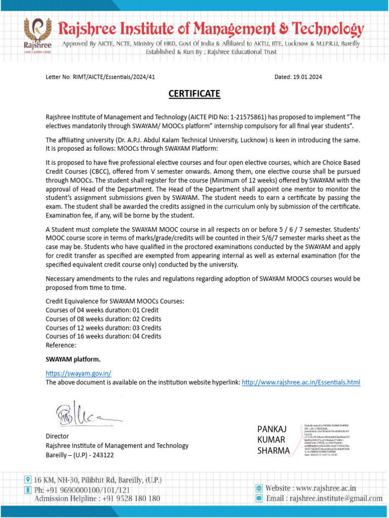 SWAYAM Courses Mandatory for Students | PDF | Massive Open Online ...