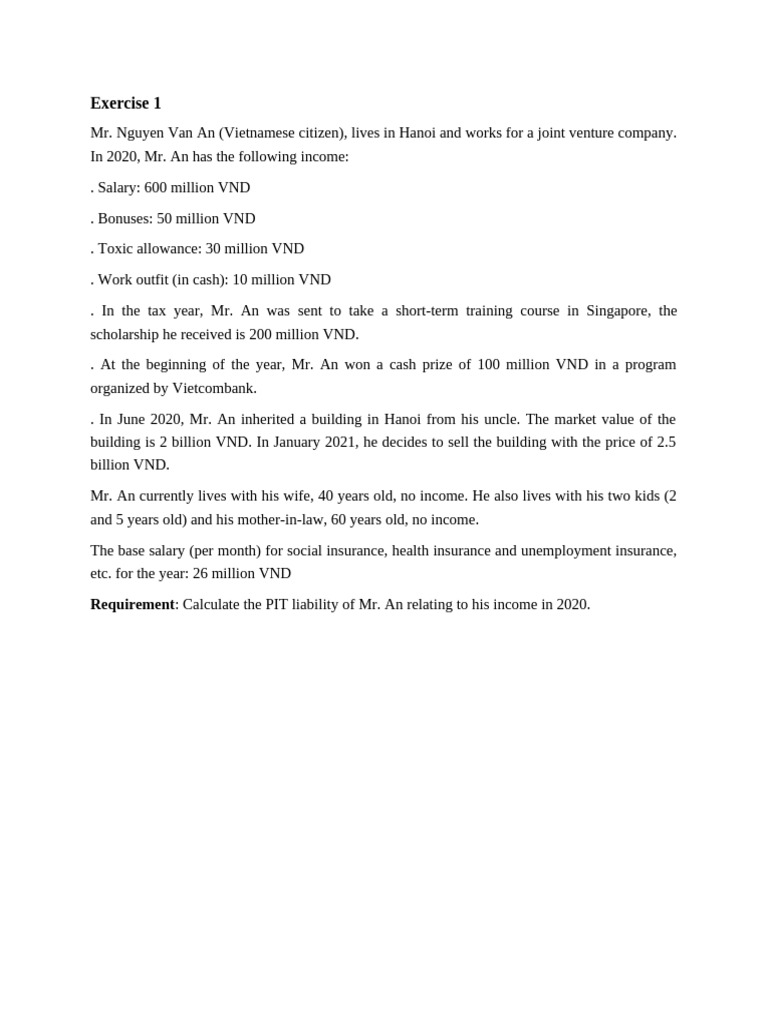 PIT Calculation for Mr. An and Mr. Manh | PDF