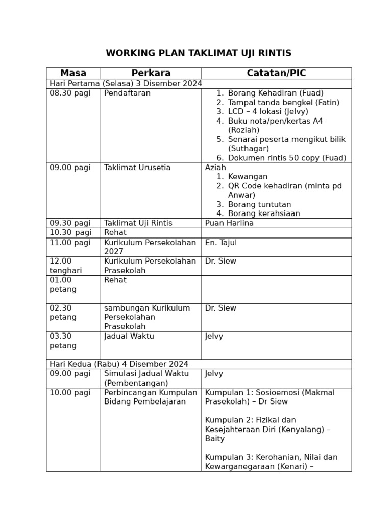 Working plan pdf