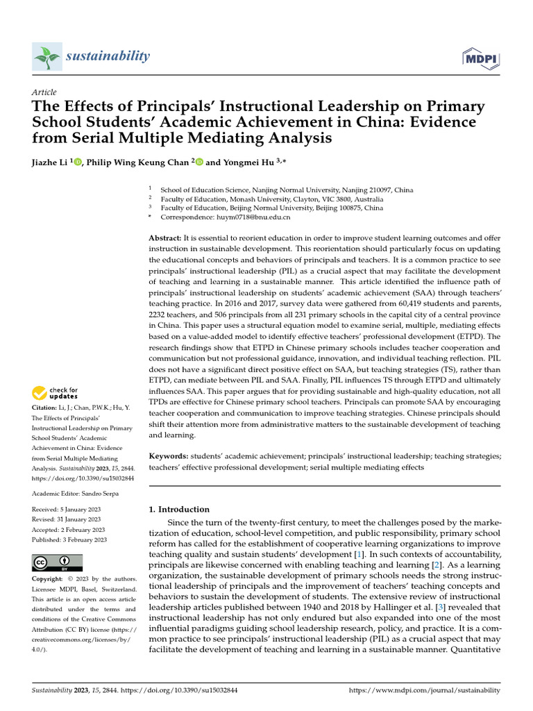 The Effects of Principals' Instructional Leadership On Primary School ...