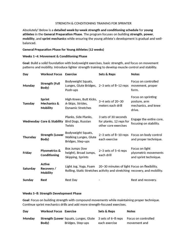 12-Week Sprint Strength Program | PDF | Strength Training | Weight Training