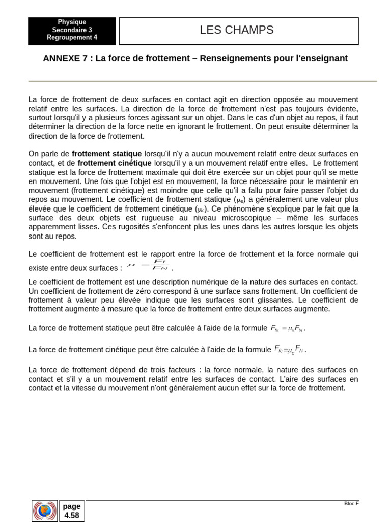 Force de frottement : statique et cinétique | PDF | Friction | Physique ...