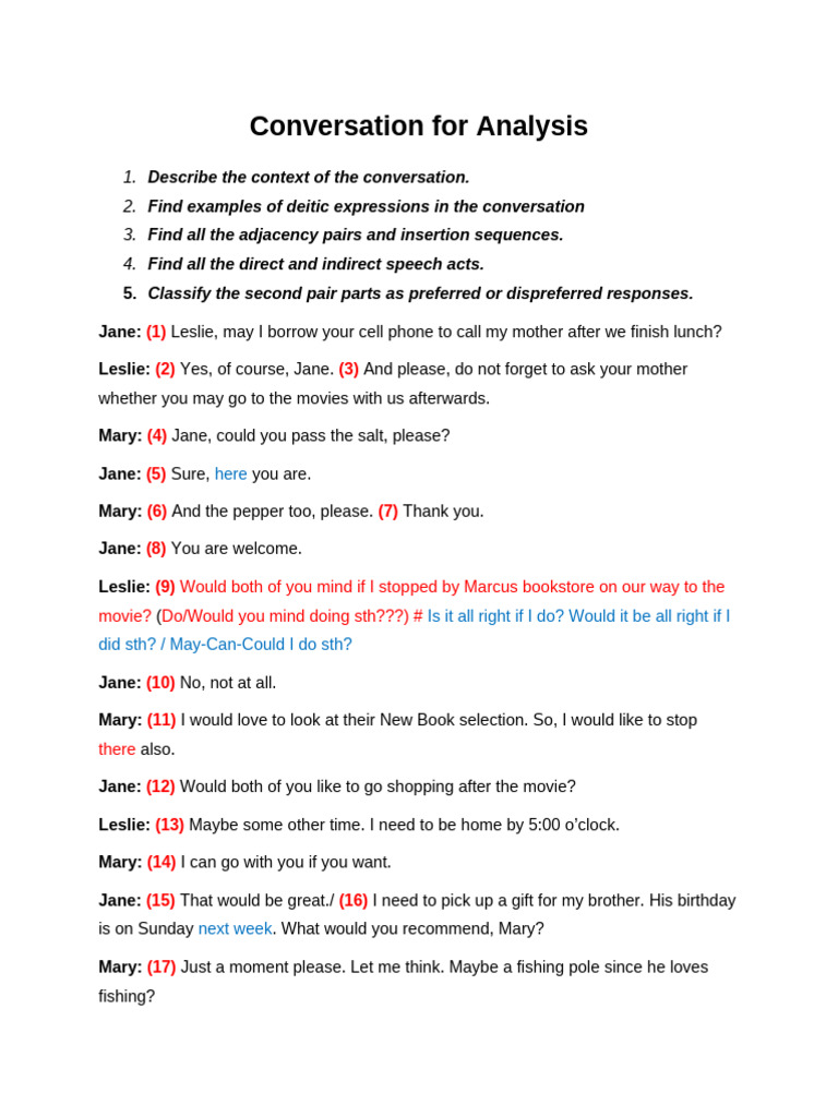 3. Conversation Analysis Exercises | PDF