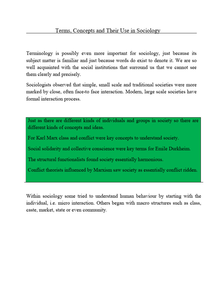 Key Concepts in Sociology Explained PDF