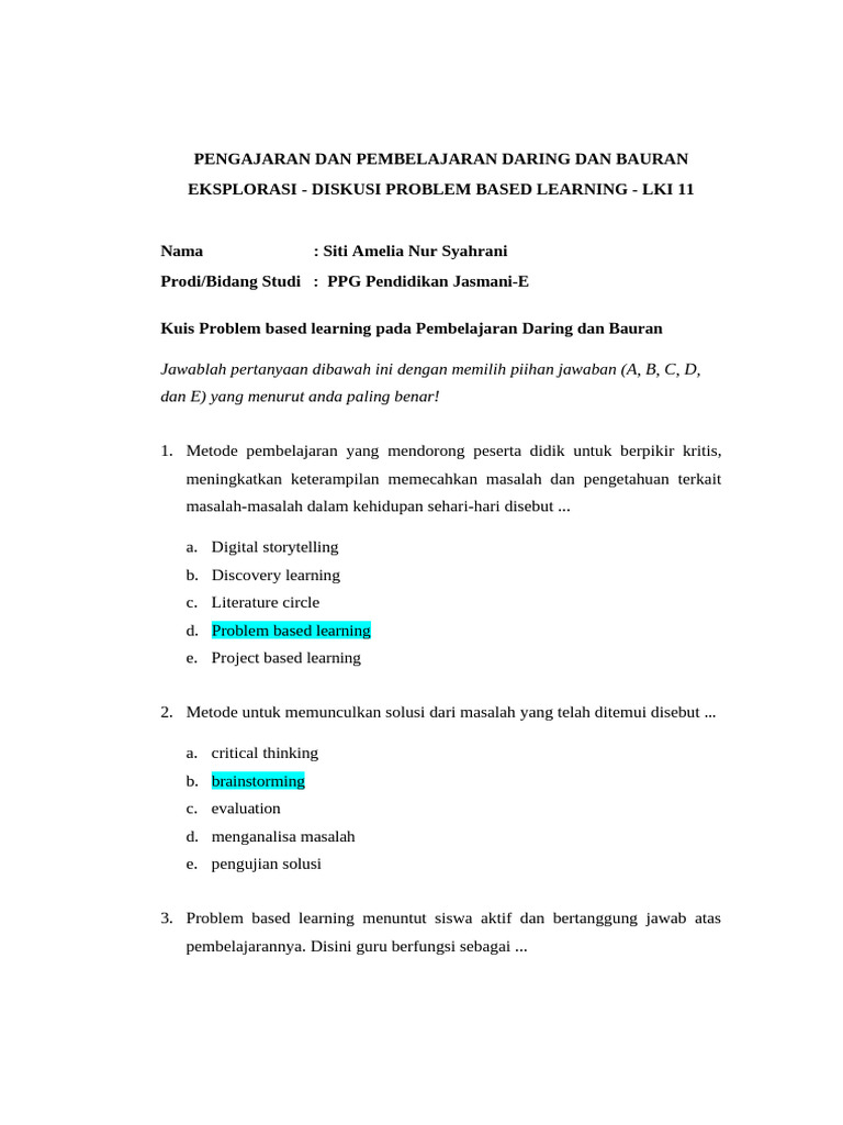 Problem Based Learning dalam Pembelajaran Daring | PDF