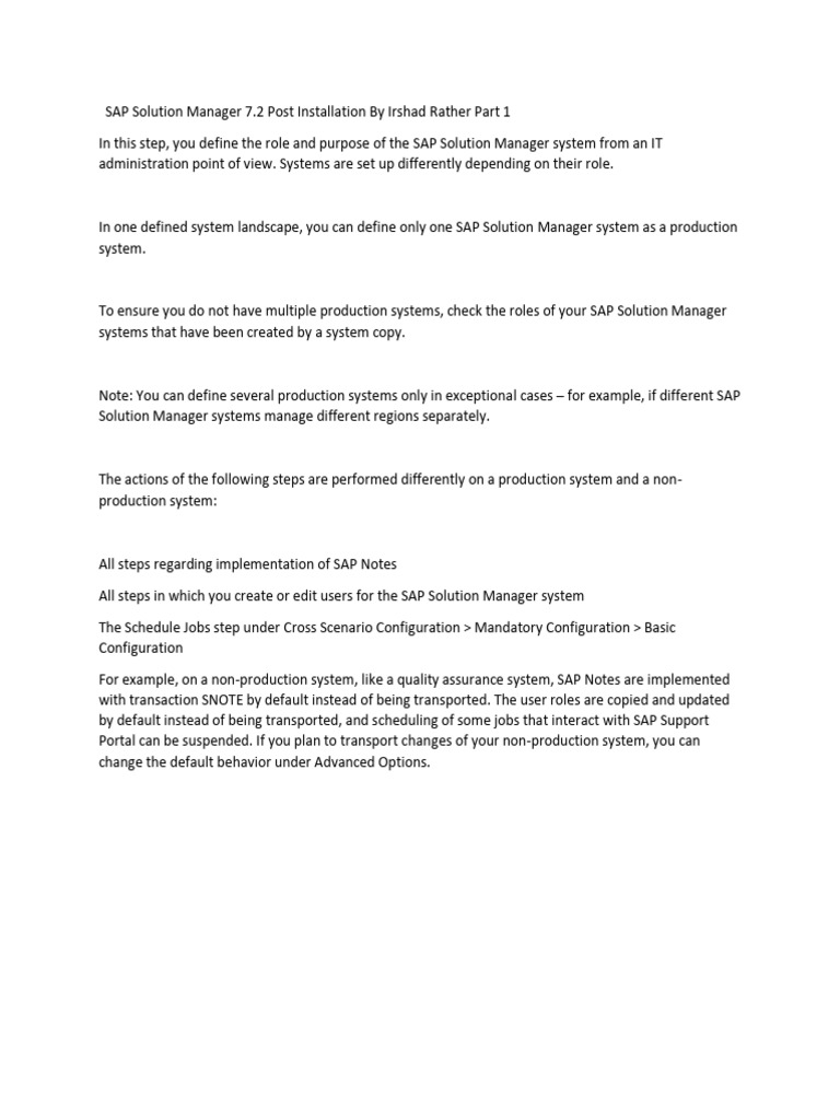 SAP Solution Manager 7.2 Post | PDF