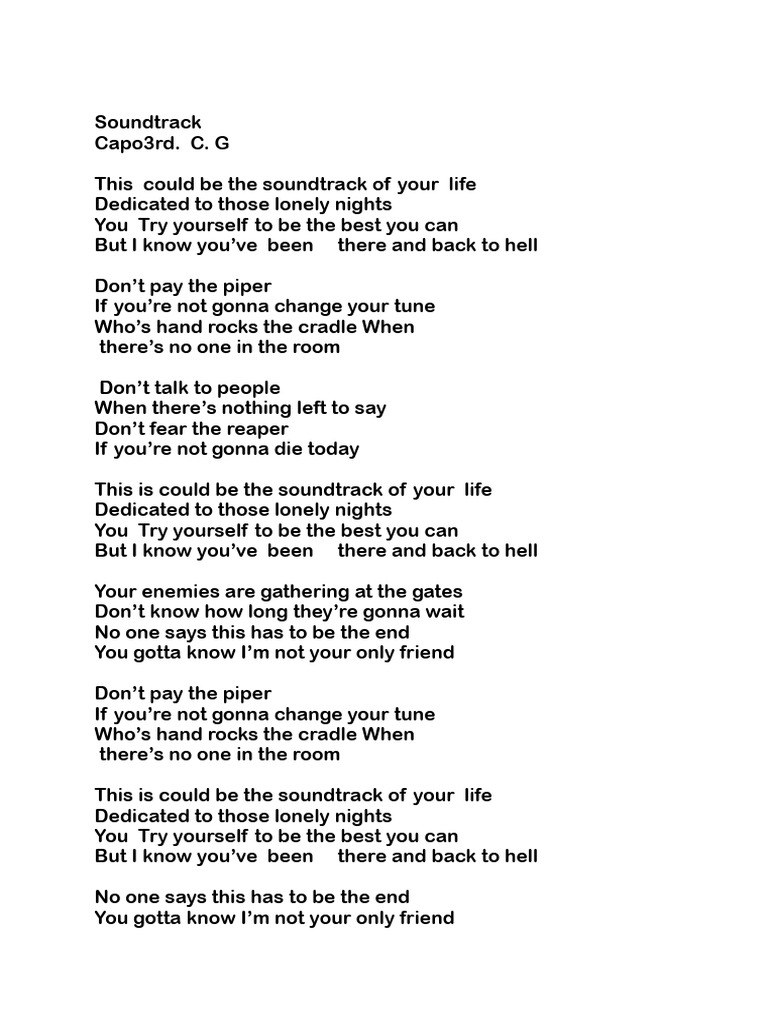 Soundtrack of Your Life Lyrics | PDF