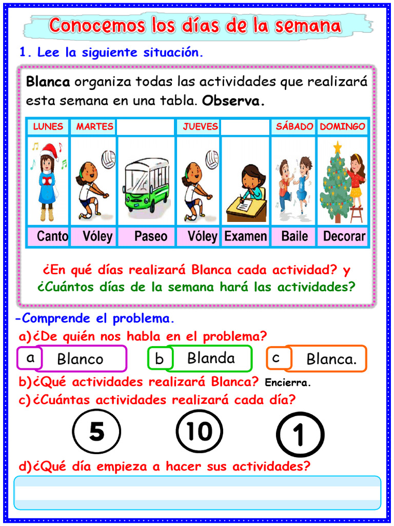 Ficha Conocemos Los Días de La Semana Maestra Janet | PDF