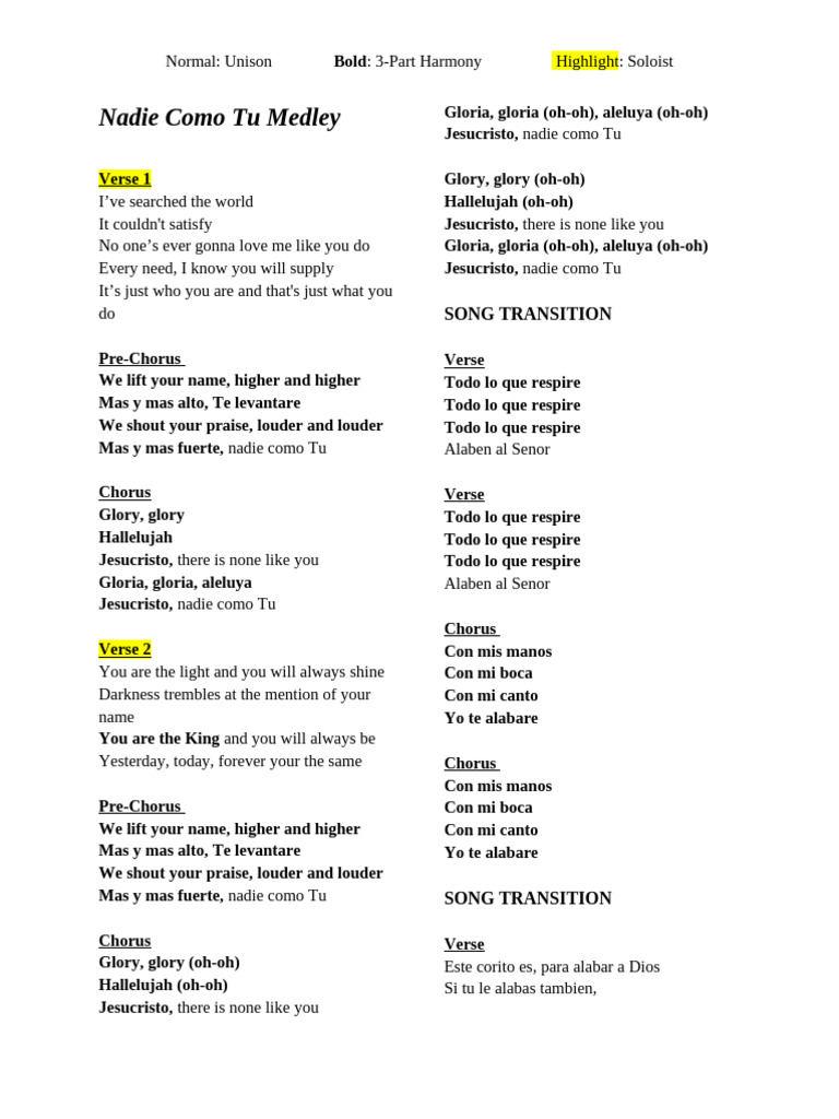 Nadie Como Tu Medley | PDF