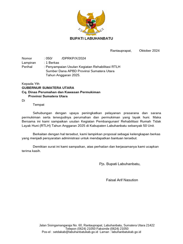 SURAT Permohonan Bantuan RTLH 2025 | PDF