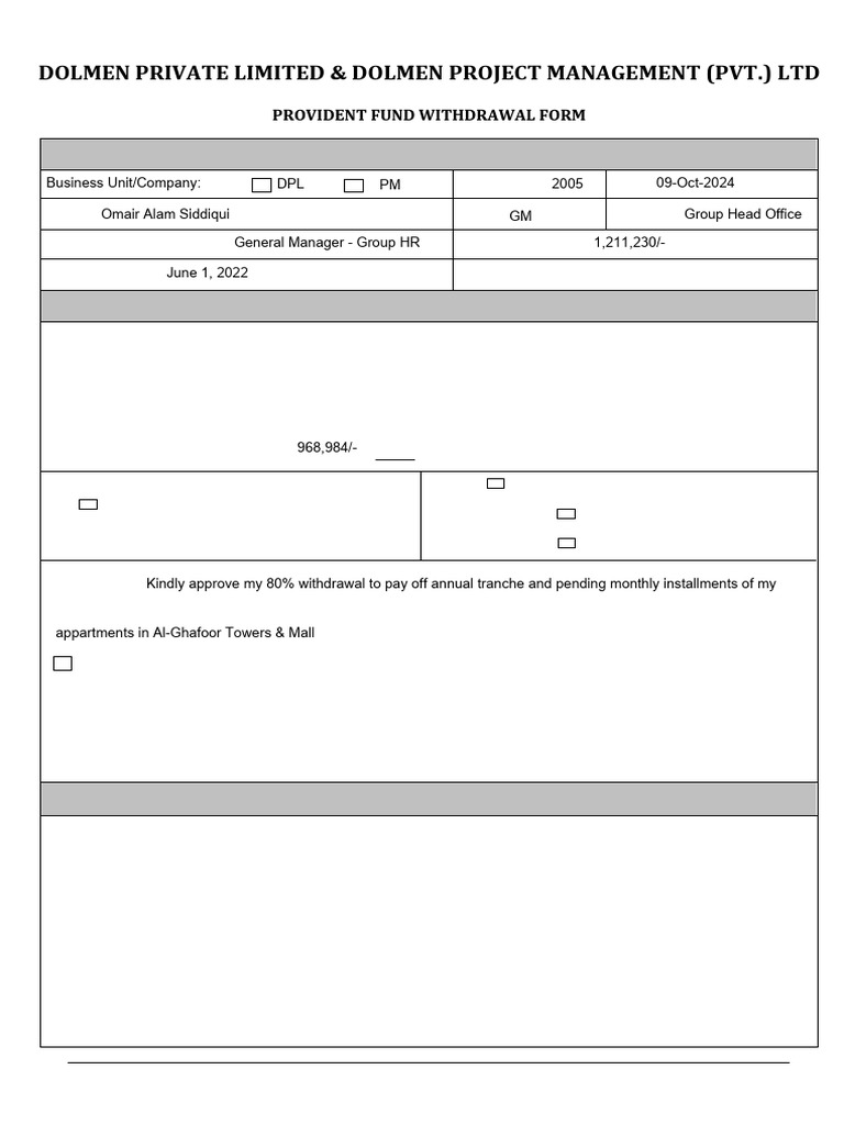 Provident Fund - Withdrawal Form | PDF | Business | Employee Relations