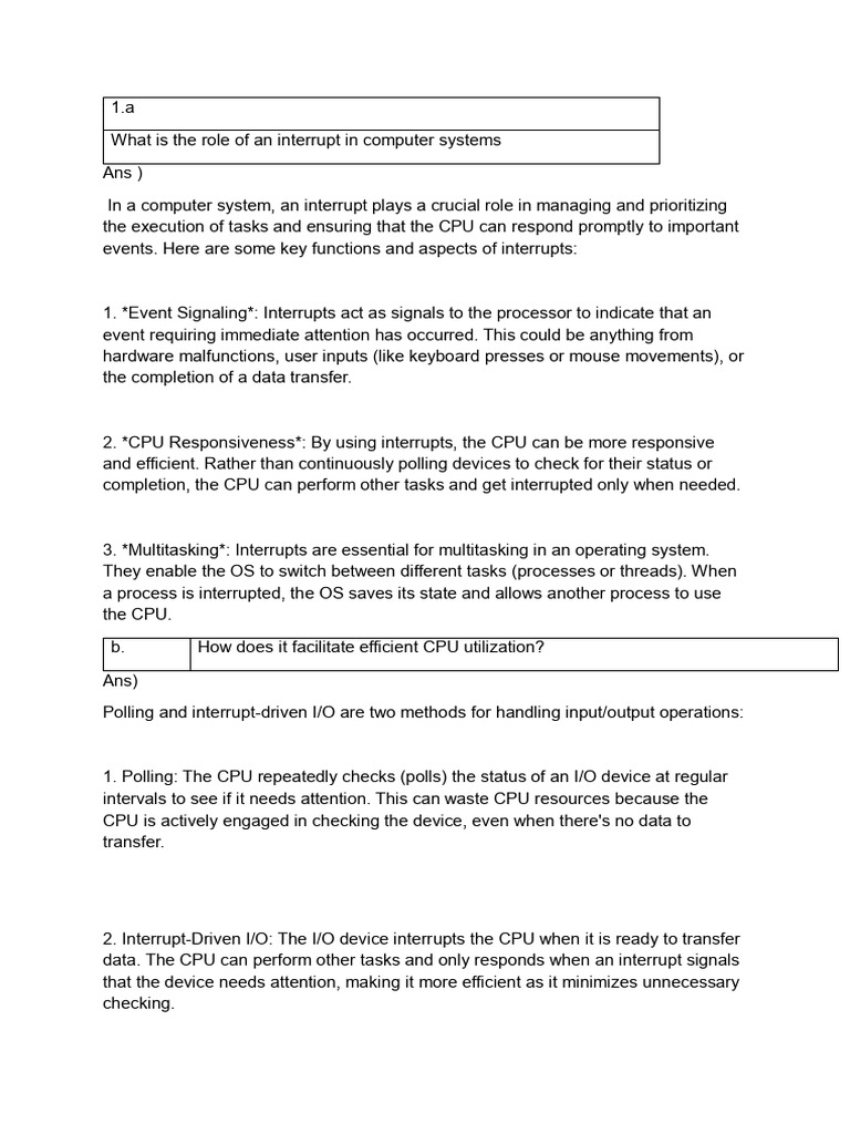 Role of Interrupts in Computer Systems | PDF | Input/Output | Computer ...