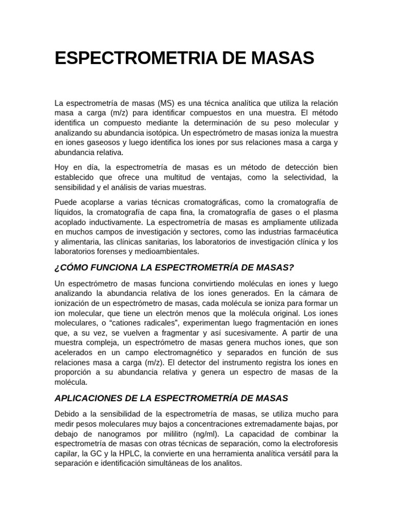 Espectrometria de Masas | PDF | Espectrometría de masas | Espectrómetro