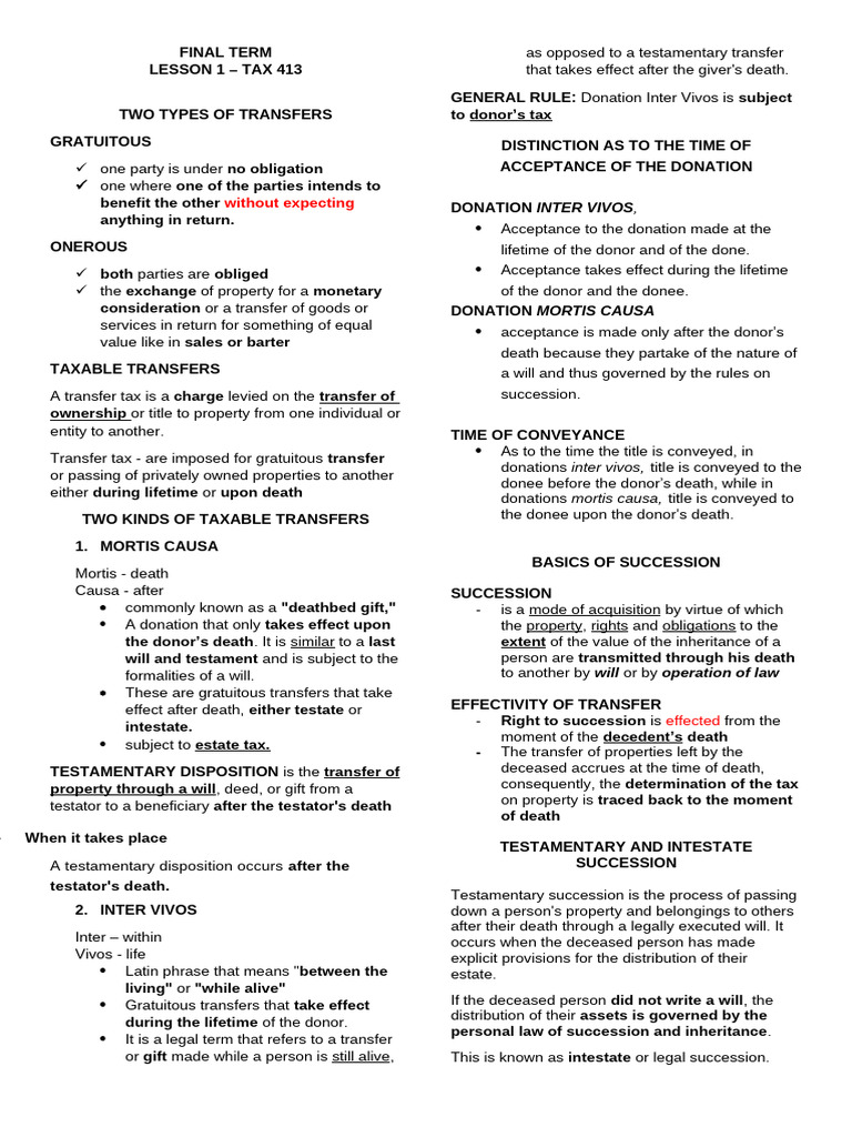 Types of Taxable Property Transfers | PDF | Will And Testament ...