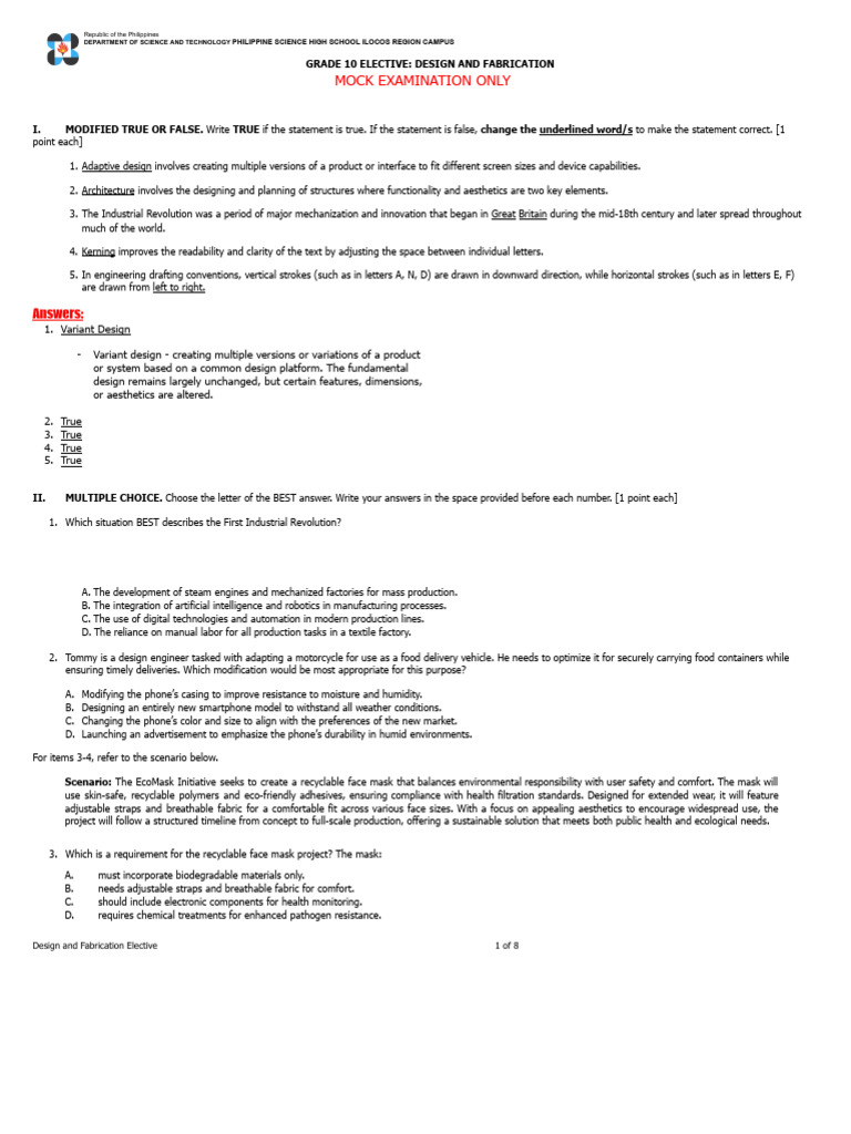 Grade 10 Design and Fabrication Exam Guide | PDF | Technical Drawing ...