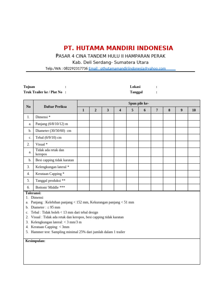 Checklist Kualitas Spun Pile dan K3 | PDF