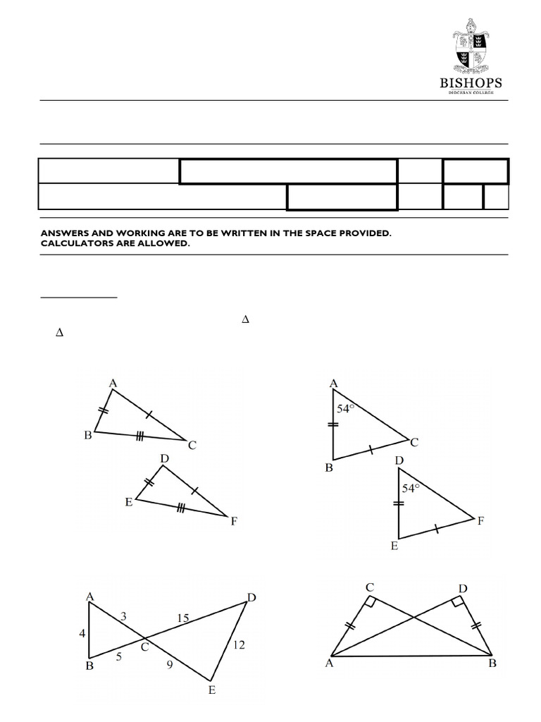 Grade 9 Math Test: Congruency & Similarity | PDF